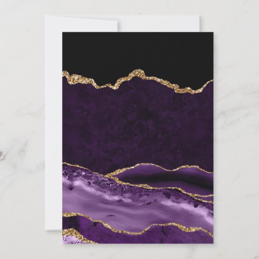 紫と金ゴールドのグリッター大理石瑪瑙の日付を保存 セーブザデート (裏面)