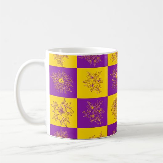紫と金ゴールドのグリッター花模様 コーヒーマグカップ (左)