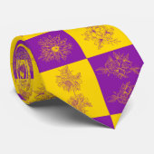 紫と金ゴールドのグリッター花模様 ネクタイ (ロール)
