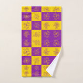 紫と金ゴールドのグリッター花模様 バスタオルセット (ハンドタオル)