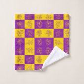 紫と金ゴールドのグリッター花模様 バスタオルセット (ウォッシュタオル)