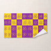 紫と金ゴールドのグリッター花模様 バスタオルセット (ハンドタオル)