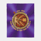 紫と金ゴールドのシニアギフトアイディアのためのバスケットボール フリースブランケット (正面)