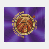 紫と金ゴールドのシニアギフトアイディアのためのバスケットボール フリースブランケット (正面(横))