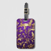 紫と金ゴールドのデマスクモノグラムの ラゲッジタグ (正面縦)