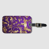 紫と金ゴールドのデマスクモノグラムの ラゲッジタグ (正面横)