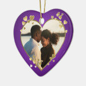 紫と金ゴールドのハートフレーム セラミックオーナメント (左)