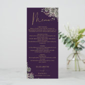 紫と金ゴールドのバラフローラ結婚ゴシックの夕食 メニュー (スタンド正面)