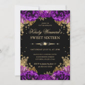 紫と金ゴールドのバラフローラSweet sixteen 招待状 (正面)