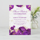 紫と金ゴールドのバラフローラSweet sixteen 招待状 (スタンド正面)