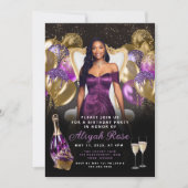 紫と金ゴールドのバルーン王室の誕生日招待状 招待状 (正面)