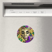 紫と金ゴールドのビーズ仮装マスクマルディグラ マグネット (インサイチュ (食洗機))
