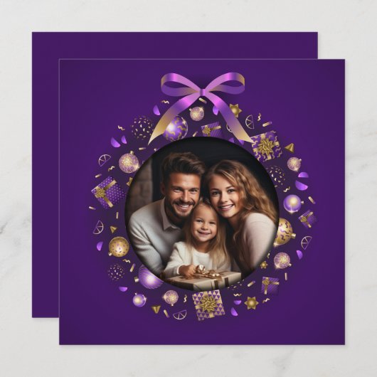 紫と金ゴールドのフォトリース シーズンカード (正面/裏面)