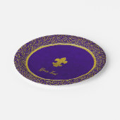 紫と金ゴールドのフルーア/リストのテキスト ペーパープレート (アングル)