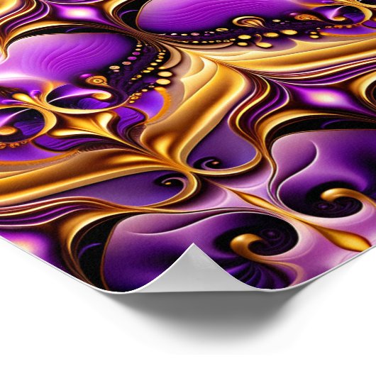 紫と金ゴールドのフローラのシームレスなパターン ポスター (角)