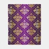 紫と金ゴールドのフローラのパターン フリースブランケット (正面)