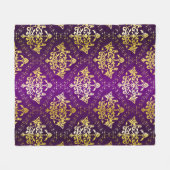 紫と金ゴールドのフローラのパターン フリースブランケット (正面(横))