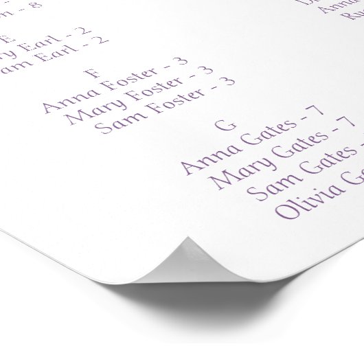 紫と金ゴールドのフローラクインセアニラ座席表 ポスター (角)