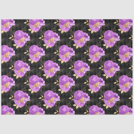 紫と金ゴールドのフローラシリーズデザイン16 薄葉紙 (正面)