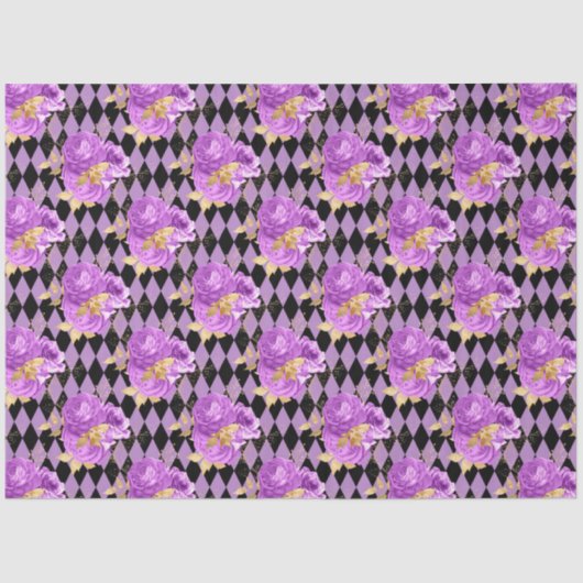 紫と金ゴールドのフローラシリーズデザイン6 薄葉紙 (正面)