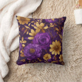 紫と金ゴールドのフローラデザイン枕 クッション (ブランケット)