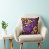 紫と金ゴールドのフローラデザイン枕 クッション (椅子)