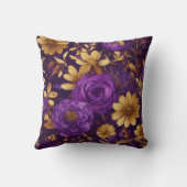 紫と金ゴールドのフローラデザイン枕 クッション (裏面)