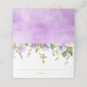 紫と金ゴールドのフローラバプテスマを折り畳み プレイスカード (外部開封)