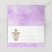 紫と金ゴールドのフローラバプテスマを折り畳み プレイスカード (外部開封)