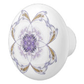 紫と金ゴールドのフローラルックフラクタルアートホワイト セラミックノブ (右)