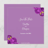 紫と金ゴールドのフローラ保存日 セーブザデート (正面/裏面)