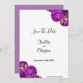 紫と金ゴールドのフローラ保存日 セーブザデート (正面/裏面)