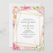 紫と金ゴールドのフローラ幾何学的婚約パーティ 招待状 (正面)