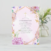 紫と金ゴールドのフローラ幾何確認 招待状 (スタンド正面)