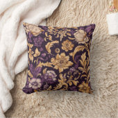 紫と金ゴールドのフローラ枕 クッション (ブランケット)