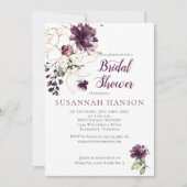 紫と金ゴールドのフローラ枠ブライダルシャワー 招待状 (正面)