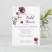 紫と金ゴールドのフローラ枠ブライダルシャワー 招待状 (スタンド正面)