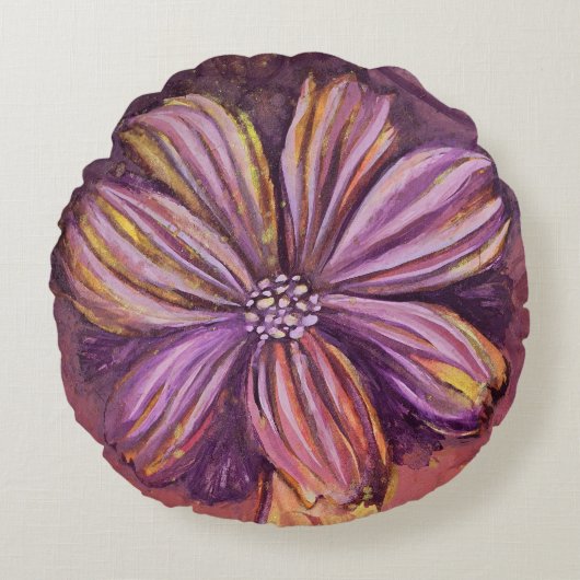 紫と金ゴールドのフローラ水の色鮮やかはっきりした ラウンドクッション (正面)