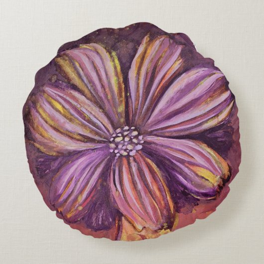 紫と金ゴールドのフローラ水の色鮮やかはっきりした ラウンドクッション (裏面)
