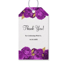 紫と金ゴールドのフローラ結婚の贈り物ラベル