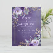 紫と金ゴールドのフローラ結婚 招待状 (スタンド正面)
