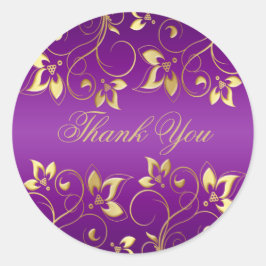 紫と金ゴールドのフローラ1.5インチラウンドステッカー ラウンドシール