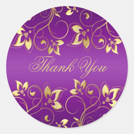 紫と金ゴールドのフローラ1.5インチラウンドステッカー ラウンドシール (正面)