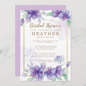紫と金ゴールドのブライダルシャワーへの招待 招待状 (正面/裏面)