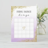紫と金ゴールドのブライダルシャワービンゴカード 招待状 (スタンド正面)