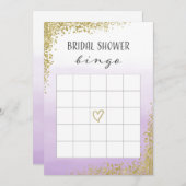 紫と金ゴールドのブライダルシャワービンゴカード 招待状 (正面/裏面)
