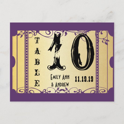 紫と金ゴールドのプレイビル渦巻き表の番号 ポストカード (裏面)