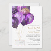 紫と金ゴールドのベビーまたはブライダルシャワー（郵便） 招待状 (正面)