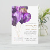 紫と金ゴールドのベビーまたはブライダルシャワー（郵便） 招待状 (スタンド正面)