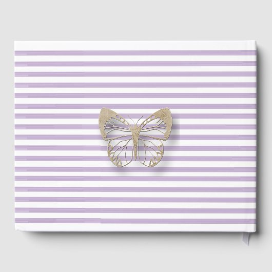 紫と金ゴールドのベビーパーソナライズされたシャワーゲストブック ゲストブック (裏面)